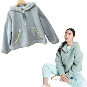 NWT Wild Fable Half Zip Anorak Hoodie Sherpa - Teal/Yellow - Size XXL